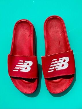 New Balance Red Slide Sandals with White NB Logo